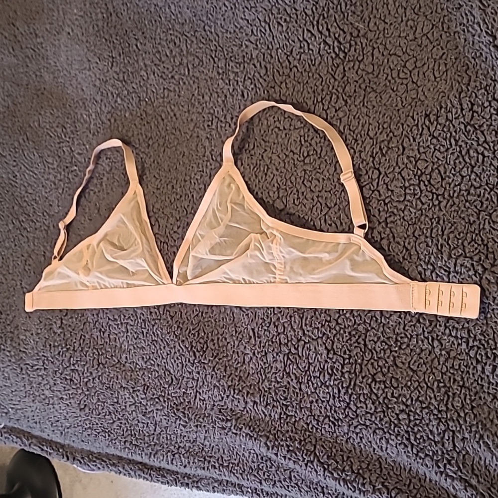 Tan Sheer Bralette with Adjustable Straps. - Picture 3 of 10
